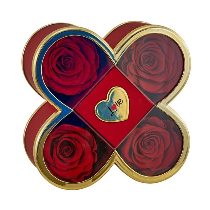 SCATOLA QUADRIFOGLIO 14X14X6 ROSSA 4 ROSE STAB.